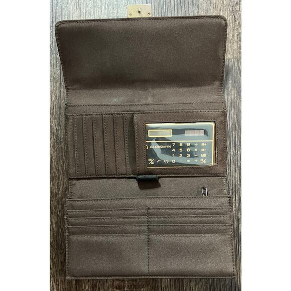 Vintage Liz Claiborne Brown Tri-Fold Leather Wallet w/Calculator - Picture 7 of 9